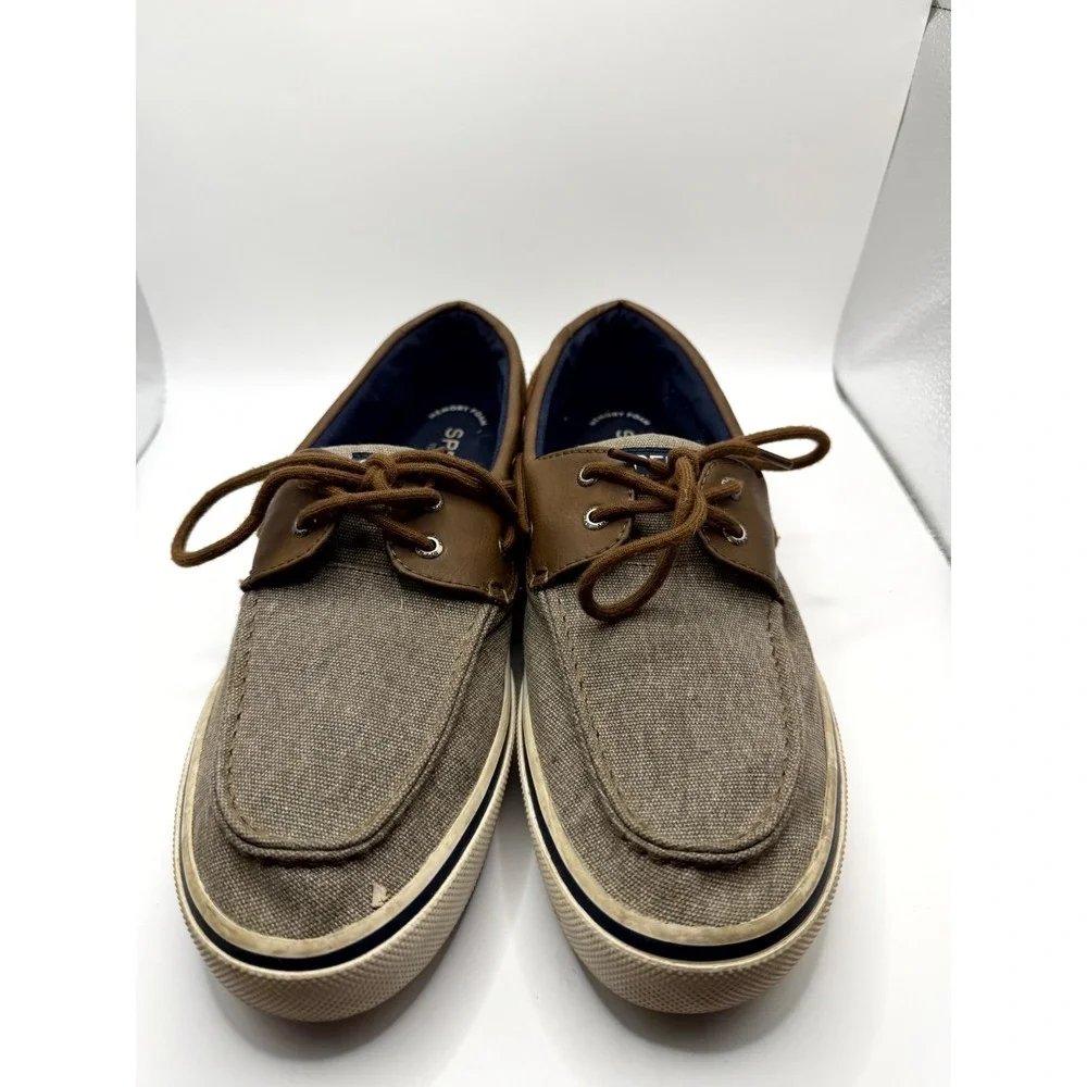 Sperry Halyard STS21489 Mens 11 Chambray Chocolate Tan Canvas Lace Up Boat Shoes